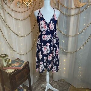Band of Gypsies Blue and Pink Spaghetti Strap Midi Dress